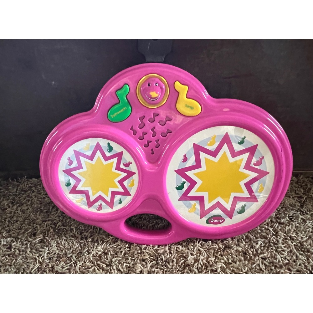 Vintage 1998‎ Playskool Barney Electronic Drum Set Musical Toy Hasbro Pink 5701
